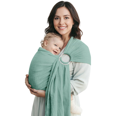 Shiaon Baby Ring Sling Wrap, Lightweight Baby Carrier Sling Toddler Sling, Cotton Baby Wraps Carrier (7-35 lbs) for Infants and Toddlers, Baby Shower Gifts, Green