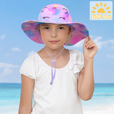 Kids Sun Hat for Toddler Girls Unicorn Bucket Hats UV Protection Summer Hat for Kids Wide Brim Fishing Hat 2-8 Years Colorful