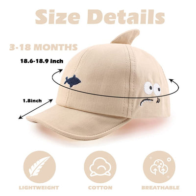 Shark Baby Boys Cap Fashion Cartoon Baseball Cap for Boys Girls Summer Infant Sun Protect Hat 3-18 Months (Beige Shark, 3-18 Months)