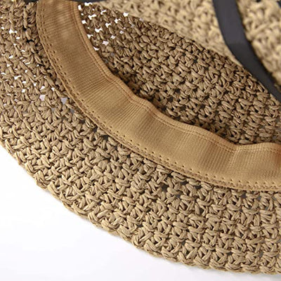 pureborn Baby Boys Girls Straw Sun Hat Wide Brim Sun Protection Summer Beach Hat with Chin Strap Khaki 6-24 Months