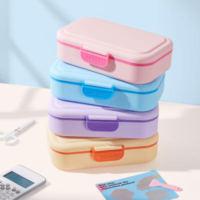 Sooez Double Layer Pencil Box, Plastic Pencil Case with Latch, Hard School Supply Box for Girls Boys Kids, Large Crayon Marker Pen Holder, Cute Art Storage Organizer, 1 Pack, Purple