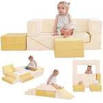 HAHASOLE Kids Couch, Modular Toddler Couch, Kids Sofa with Ottomans, Foam Play Blocks, Climbing Playset with Slide Stairs, Convertible Plush Sofa for Playroom