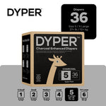 DYPER - Charcoal Enhanced Day & Overnight Disposable Baby Diapers - Made with Plant-Based* & Skin-Friendly Ingredients, Hypoallergenic for Sensitive Skin - Size 5, (36 Count)