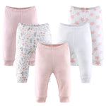 The Peanutshell 5 Pack Baby Girl Pants Set - 100% Cotton Toddler Pants for Baby Girls, 6-9 Months Baby Girl Clothes for Toddlers and Babies - Flower Pink