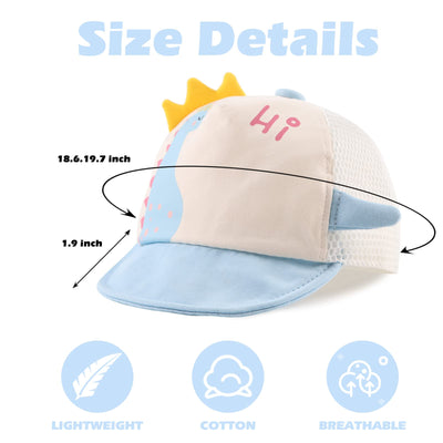 JANGANNSA Polka Baby Baseball Caps Infant Toddler Sun Cap Boys Girls Summer Hat with Bear Ears 3-18 Months (3-18 Months,Blue Dinosaur Mesh)