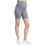 Motherhood Maternity Women's Over The Belly Ribbed Biker Pregnancy Workout Shorts, Charcoal, Large