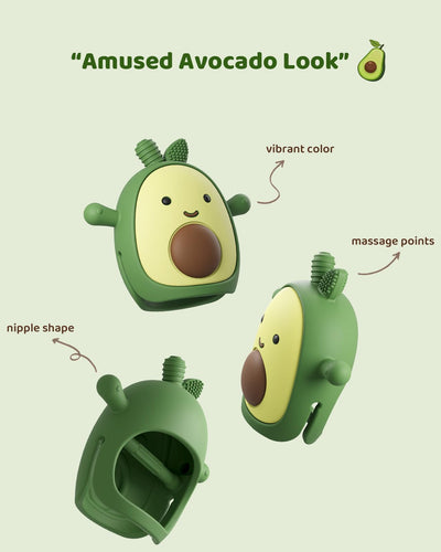 ChooKaChoo Baby Teething Toy Silicone Avocado Teething Mitten for Babies Over 3 Months Anti Dropping Wrist Hand Teethers Baby Chew Toys for Sucking Needs, BPA Free (Patent Pending)