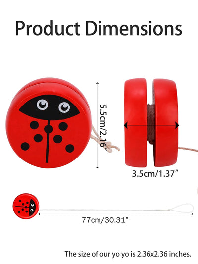 KooingTech Yoyo for Kids 3-4, Yo Yo Ball of Toy, Ladybug Yoyo Ball Wooden for Kids Toddler Cartoon Design, 2.36X2.36 in