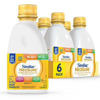 Similac Neosure infant formula bottles and packaging on a white background