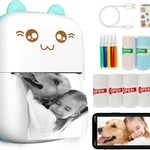 Mini Printer Portable, Inkless Sticker printer with 8 Rolls Paper, Bluetooth Wireless mini thermal printer Compatible with iOS + Android for Journal, Memo, Photo, Print Pod Gifts for Girls Kids