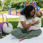 Boppy Anywhere Travel Nursing Pillow - Compact, Ergonomic Bottle & Breastfeeding Pillow with Snap & Loop Hanging Closure and Firm Hypoallergenic Fill, Baby Safety Alliance Verified