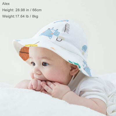 pureborn Newborn Unisex Baby Sun Hat Wide Brims Bucket Hat Sun Protection with Straps Colorful Fox 0-3 Months