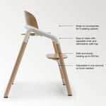 Bugaboo Giraffe Wooden Baby High Chair, Adjustable in 1 Second, Easy to Clean, Safe and Ergonomic Highchair, Suitable from Birth in Combination with Newborn Set (Sold Separately), Warm Wood/Grey