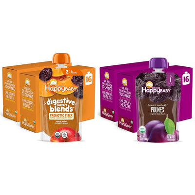 HappyBaby digestive support blends packaging on a white background