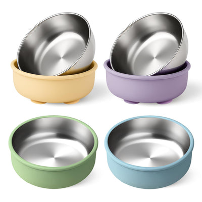 Mity rain 4-Pack Baby Bowls with Suction,Stainless Steel Toddler Bowl with Removable Silicone Shell, Non-Slip Unbreakable babies bowls with silicone suction & Kids Bowls for Baby Food Feeding