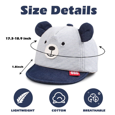 JANGANNSA Baby Shark Cap Infant Kids Sun Hat Bear Cute Cartoon Caps Spring Summer 3-18 Months (3-18 Months,Navy Striped Bear)