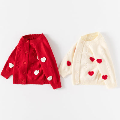 Adorable Baby Girls' Knit Sweater, Soft Cotton Cute Toddler Cardigan with 3D Love Heart Appliques (US, Age, 6 Months, 9 Months, Red)