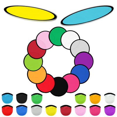 YEAHACLUB 28PCS Foldable Flying Disc Fans with Bags, 9.8'' DIY Handheld Black Egde Fabric Folding Fan for Outdoor Game Activities Birthday Party Favors Gifts, 14 Colors