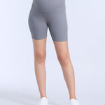 Motherhood Maternity Women's Over The Belly Ribbed Biker Pregnancy Workout Shorts, Charcoal, Large