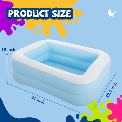 Inflatable Swimming Pool for Kids Outdoor Ground Rectangular Kiddie Pool (Max 61x42.5x18 Inch)