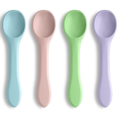 Vicloon Silicone Baby Feeding Spoons, 4 PCS First Stage Feeding Spoons for Infants, Baby Led Weaning Feeding Supplies Training Spoon, Toddler Utensils, Ultra-Durable & Chewproof, Dishwasher Safe