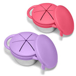 2 Pack Toddler Snack Cups, Baby Stainless Steel Snack Containers for Kids with Spill Proof Food Grade Silicone Lids & Handles 9 OZ No Spill Baby Snack Box for Mess-Free Snacking