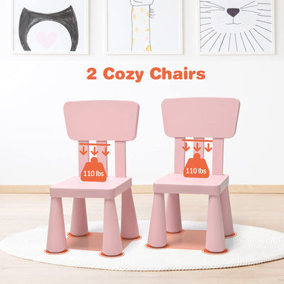 Costzon Kids Table and Chairs, 3 Piece Plastic Easy Clean Children Activity Desk for Reading, Drawing, Snack Time, Arts Crafts, Preschool, Kindergarten & Playroom, Toddler Table and Chair Set (Pink)