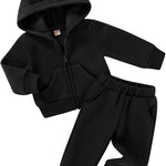 Happy Town Baby Clothes for Girls Boys Clothes Solid Color Zipper Hoodie and Pants Set Infant Fall Winter Outfits