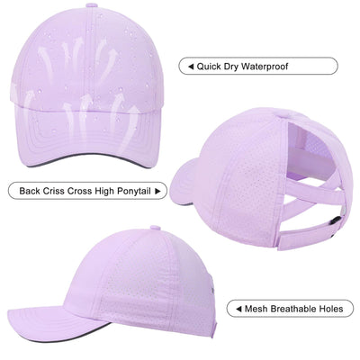 Girls Criss Cross Ponytail Hat Mesh Baseball Cap Kids Quick Dry Ponycap Hats Outdoor Summer Sports Hat Age 7-12