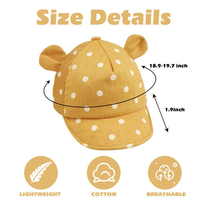 JANGANNSA Polka Baby Baseball Caps Infant Toddler Sun Cap Boys Girls Summer Hat with Bear Ears 6-24Months (6-24Months,Yellow Mesh Polka Bear)