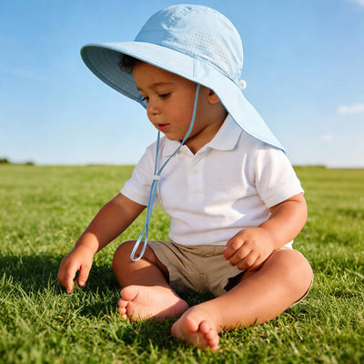 Toddler Summer Hat with Neck Flap Waterproof Kids Swim Hat Baby UV Protection Sun Hats Beach Cap for Boys Girls (1-4 Years, Sky Blue)