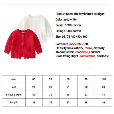 Knitted Baby Girls Cardigan Sweater Toddler Knit Crochet Button Closure Cardigan Top Outwear White