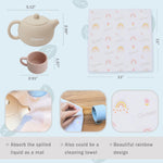 Ginbear Silicone Play Kitchen Tea Set with Washable Cloth Napkin for Toddlers & Kids 1-3, Non-Toxic Unbreakable Baby Bath Toys for Children 12 Months+ (Beige, Blue, Green, Rosy)