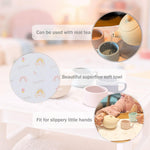 Ginbear Silicone Play Kitchen Tea Set with Washable Cloth Napkin for Toddlers & Kids 1-3, Non-Toxic Unbreakable Baby Bath Toys for Children 12 Months+ (Beige, Blue, Green, Rosy)