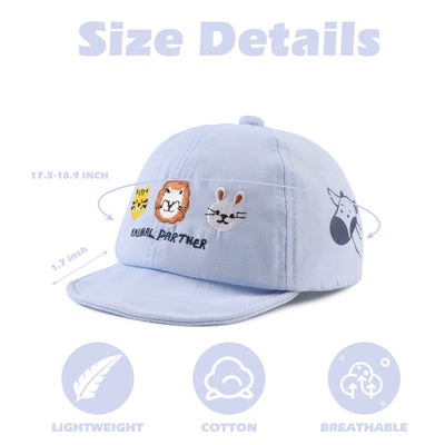 Cotton Baby Baseball Caps - Toddler & Infant Sun Cap for Boys & Girls - Spring/Summer Outdoor Hat (Blue Embroidery Animals)