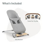 UPPAbaby Mira Bouncer Bundle, Includes Mira 2-in-1 Bouncer and Forest Fun Toy Bar, Seat Grows with Your Baby, Folds Flat, Sensory Entertainment – Stella (Grey Mélange)