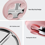 Bakpoco Stainless Steel Baby Plate with Suction, 9” Divided Toddler Plates with Removable Silicone Sleeves for Kids, Non-Toxic Non-Slip Unbreakable Dishwasher Safe Dinnerware Set of 2, Pink & Beige