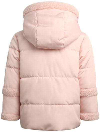 DKNY Baby Girls Puffer Coat - Soft Polar Fleece Lined Quilted Puffer Jacket for Girls - Cozy Winter Coat for Infant & Toddler, Size 12 Months, Blush Pink