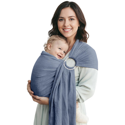 Shiaon Baby Ring Sling Wrap, Lightweight Baby Carrier Sling Toddler Sling, Cotton Baby Wraps Carrier (7-35 lbs) for Infants and Toddlers, Baby Shower Gifts, Blue