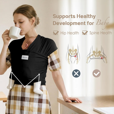 Shiaon Baby Wrap Carrier, Baby Carrier Wrap Newborn(7-35lbs), Cotton Baby Sling Carriers Wearing Wrap Hands Free, Cozy Newborn Wrap One Size Fits All, Black