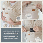 Stylish Beige & Gold Baby Carrier Wrap: Comfortable, Soft & Supportive, Adjustable Ring Sling for Mom & Dad, Ideal for Baby Registry, Newborn to Toddler, Baby Shower