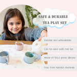 Ginbear Silicone Play Kitchen Tea Set with Washable Cloth Napkin for Toddlers & Kids 1-3, Non-Toxic Unbreakable Baby Bath Toys for Children 12 Months+ (Beige, Blue, Green, Rosy)