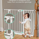 Mom's Choice-GROWNSY Baby Gate for Stairs, 29.5"-48.4" Pressure Mounted Baby Gate for Top of Stair&Doorway with V-Shaped Rods, Anti-Trip Pedal, Extra Wide Stairs Dog Gate Easy Install w/Red Reminder