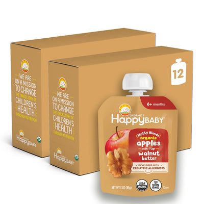 Happy Baby organic baby food package with packaging on a white background