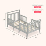 Dream On Me Emma 3-in-1 Convertible Wooden Toddler Bed in Steel Grey, Baby Safety Alliance Certified, Low-to-Floor Design, Solid Pinewood with Safety Rails
