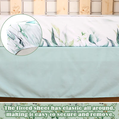 Hahafelt 3 Pcs Baby Crib Bedding Set Baby Safari Animals Crib Bedding Set Watercolor Eucalyptus Jungle Animals Crib Set Includes Quilt,Fitted Crib Sheet, Crib Skirt for Baby Boy Girl(Safari)