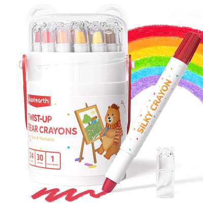 JUPITEARTH 24 Color Twist Crayons for Toddlers 1-3 and Kids 4-8, Non-Toxic Washable Crayons 2-4, Ultra-Silky Easy-Grip Art Supplies, Ideal Coloring Gift for Boys and Girls