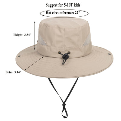 Kids Sun Hat with UV Protection Beach Bucket for Boys & Girls Wide Brim Safari Boonie Cap for Summer Outdoor Dark Beige