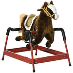 Qaba Kids Spring Rocking Horse, Ride on Horse for Girls and Boys with Sounds, Plush Animal Ride-on Toy with Soft Feel, Interactive Toy for Kids, Dark Brown
