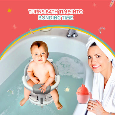 BEBECAN Non-Slip Baby Bath Seats 6-12 Months, Toddler Bathtub Chair with Washable Cusion, Cap Brush & Shower Mug, Infant Chair Comfortable Baby Bath Support for Safe Bathing & Sit Up Bathtub Support